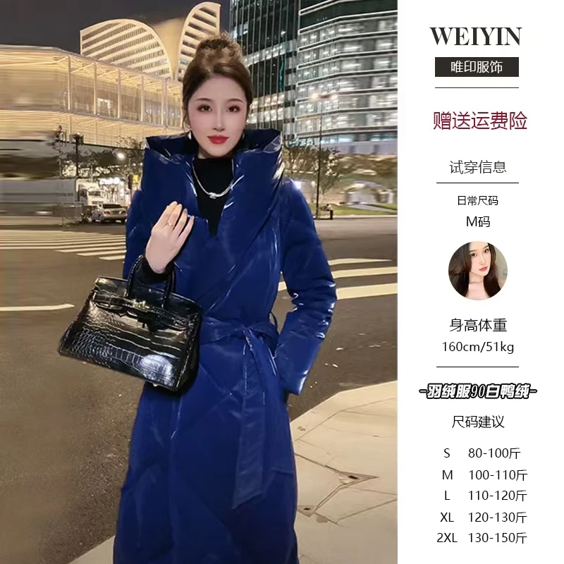 缪可2024冬季长款白鸭绒羽绒服时尚连帽加厚保暖气质显瘦时装款