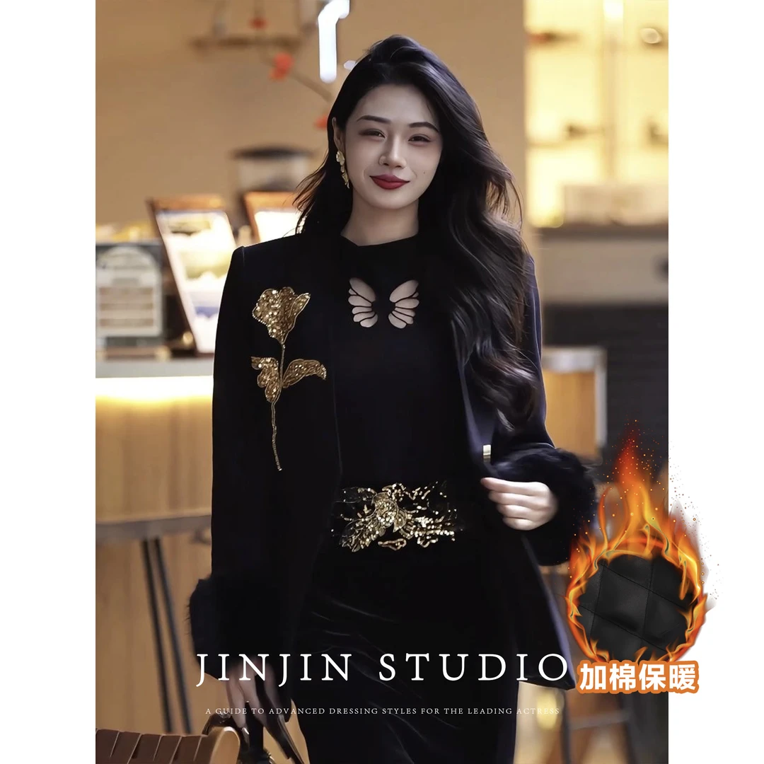 MD进进原创【闪耀盛绽】2024冬装棉服时尚重工潮流气质显瘦西装外套