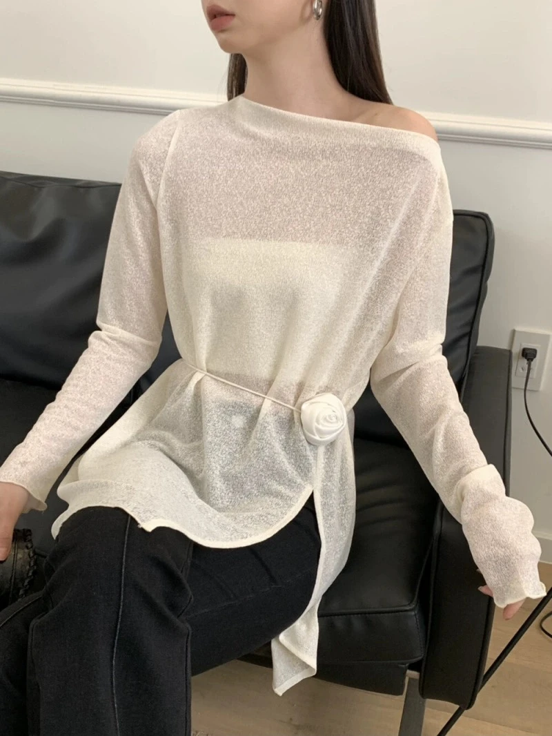 MD进进原创【月下白茶】2025时尚百搭设计感气质显瘦小众开叉上衣