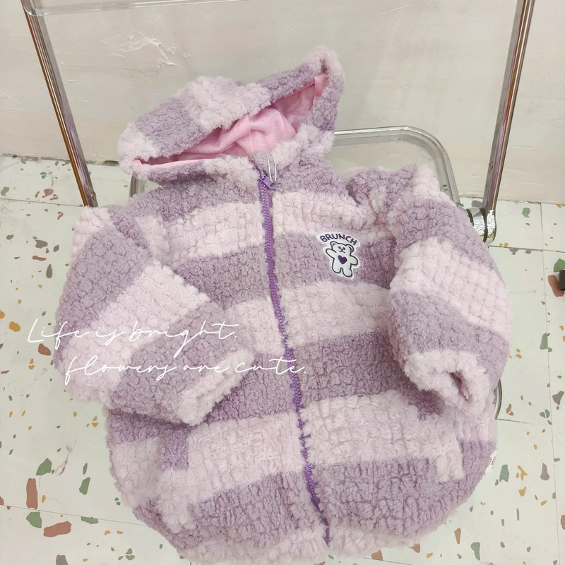 W3 女童 秋冬加绒加厚毛毛衣外套