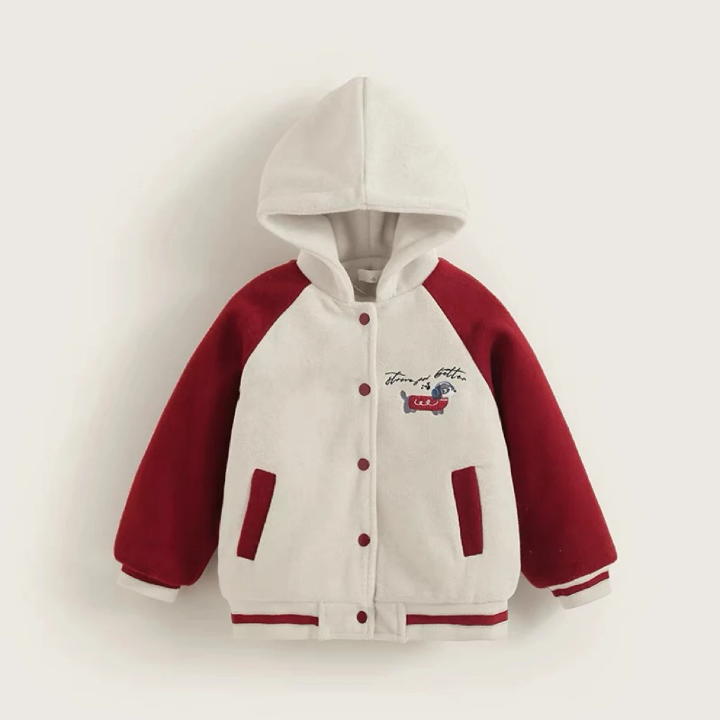 K802 儿童连帽加绒加厚棒球外套