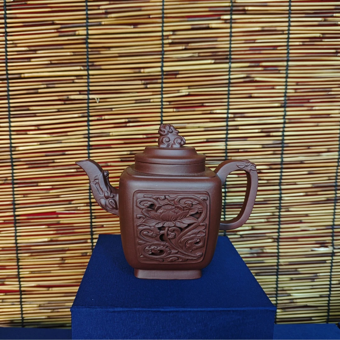 DT995镂空祥瑞高四方家藏底槽清全手工紫砂壶