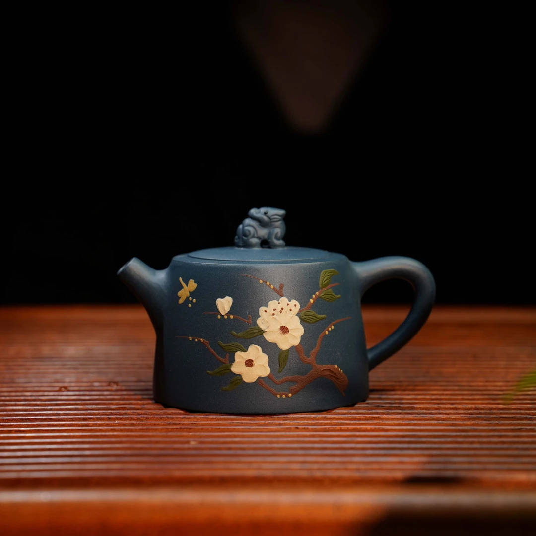 DT086祥瑞井栏天青泥全手工紫砂壶