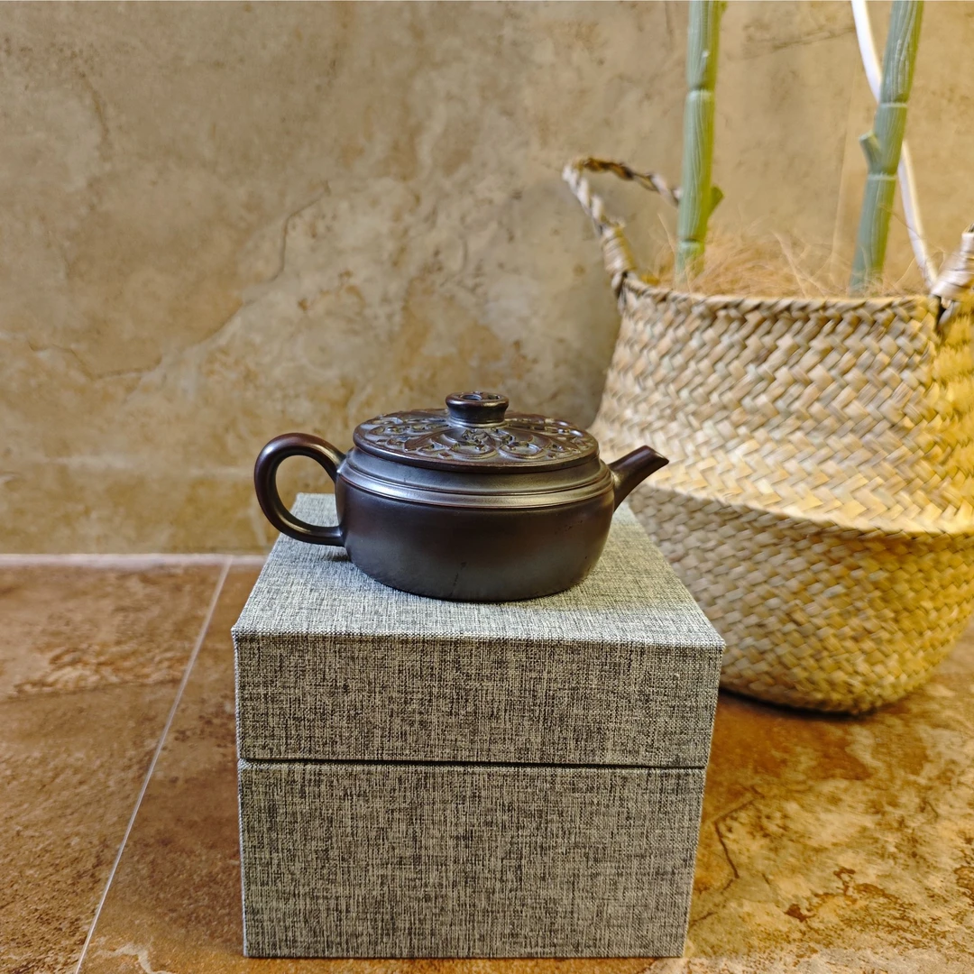 DT827菱花大口井栏高温古铜泥全手工紫砂壶