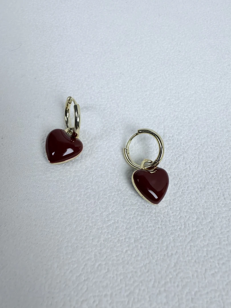 铜合金耳饰 安克拉红多戴款爱心耳饰 红色百搭简约精致甜美