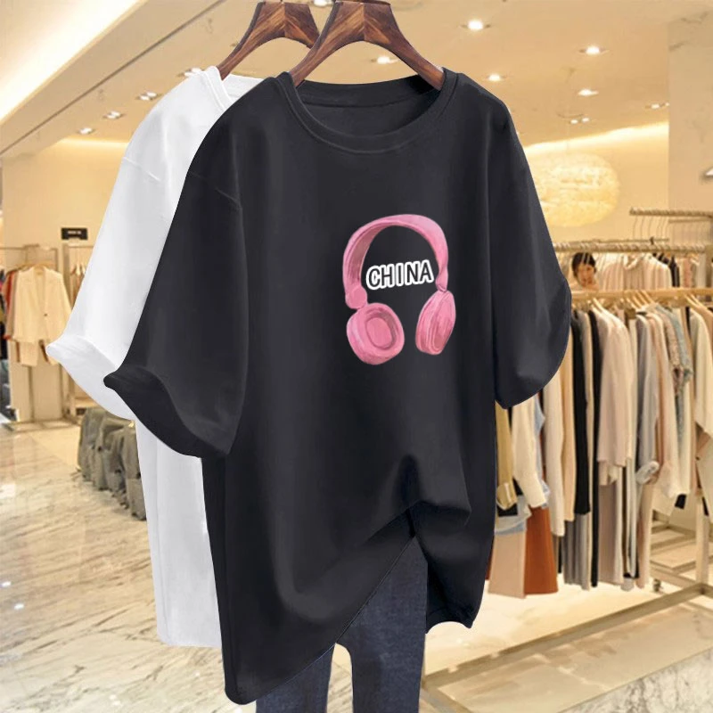 2024新款短袖夏季黑色大码T恤宽松潮牌字母印花高级感上衣ins