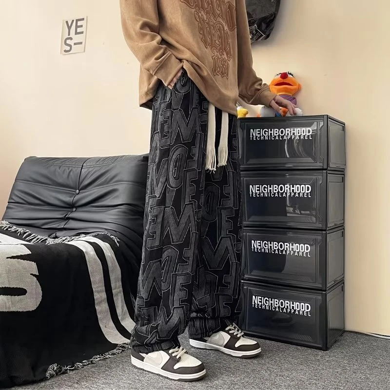 春秋潮流痞帅休闲裤子男ins高街潮牌港风嘻哈直筒宽松百搭拖地裤