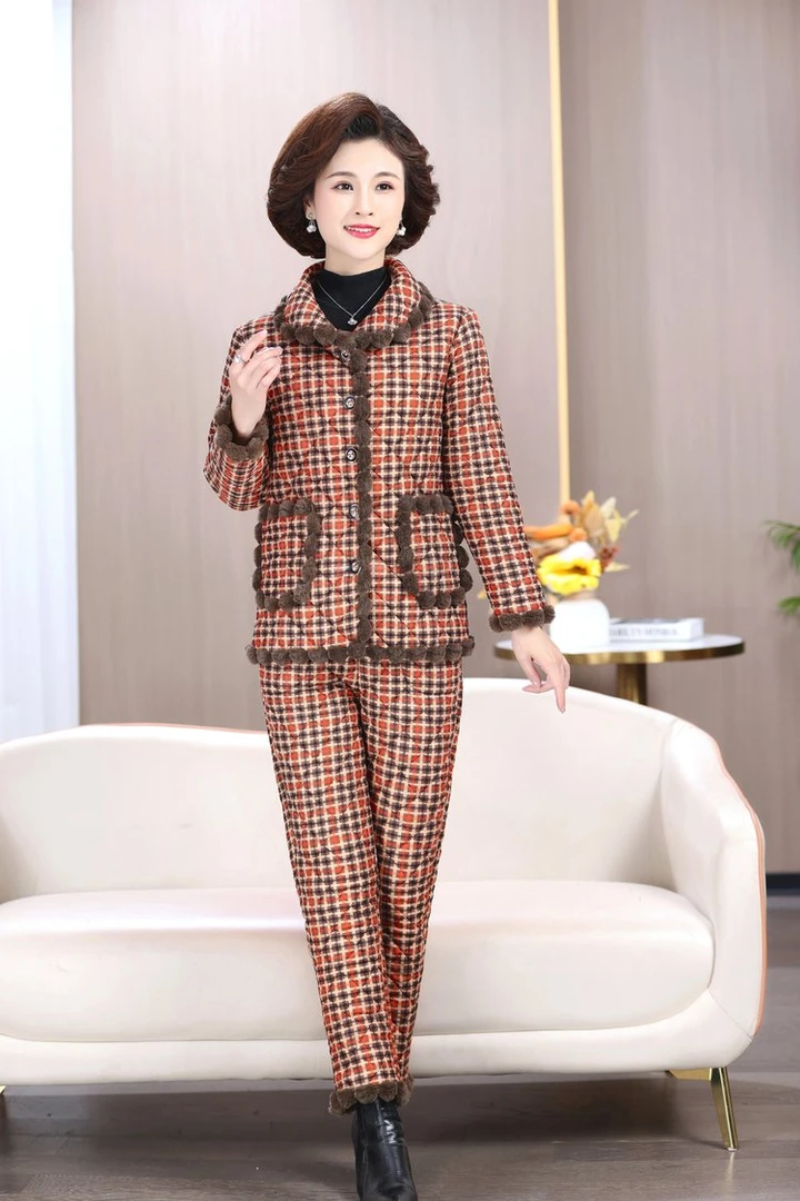 24款年冬季中老年妈妈时尚加绒加厚保暖洋气气质显瘦休闲套装