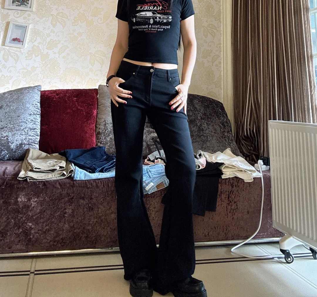 （余量青苍）经典升级中低腰净版弹力微喇牛仔裤