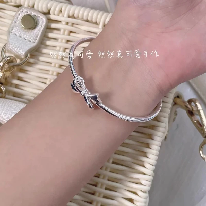 蝴蝶结银色开口手镯24923