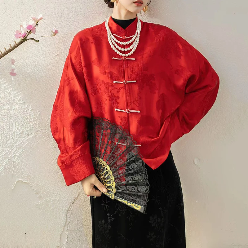 【品牌】高级故宫红真丝冠乐绉松鼠葡萄外套女高端国风新春拜年服