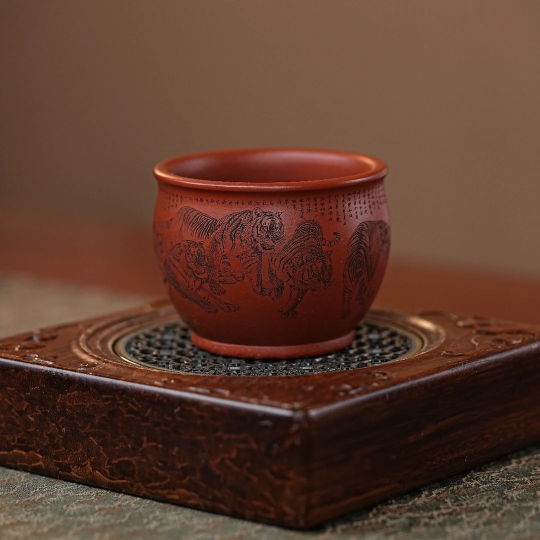 【4043生砂朱泥五虎临门】宜兴原矿紫砂手工高端主人杯