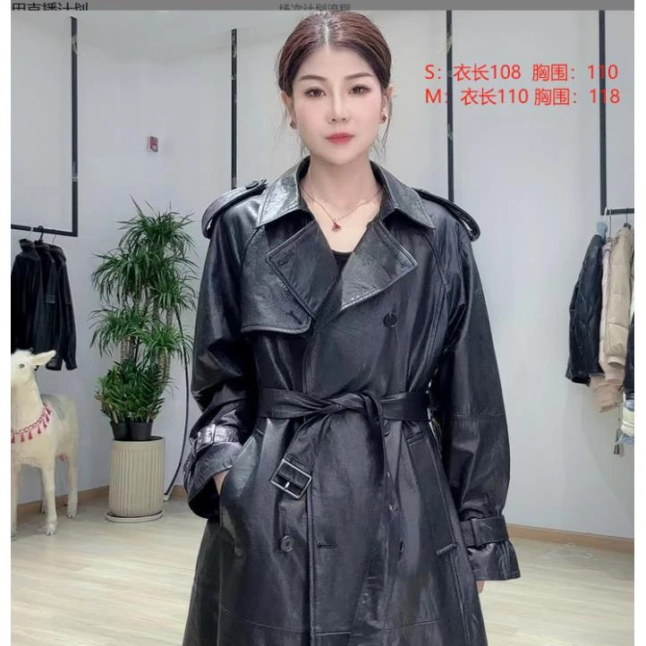 【西夏尚美】.幂幂战壕风衣头层油蜡牛皮外套复古宽松中古外套2009