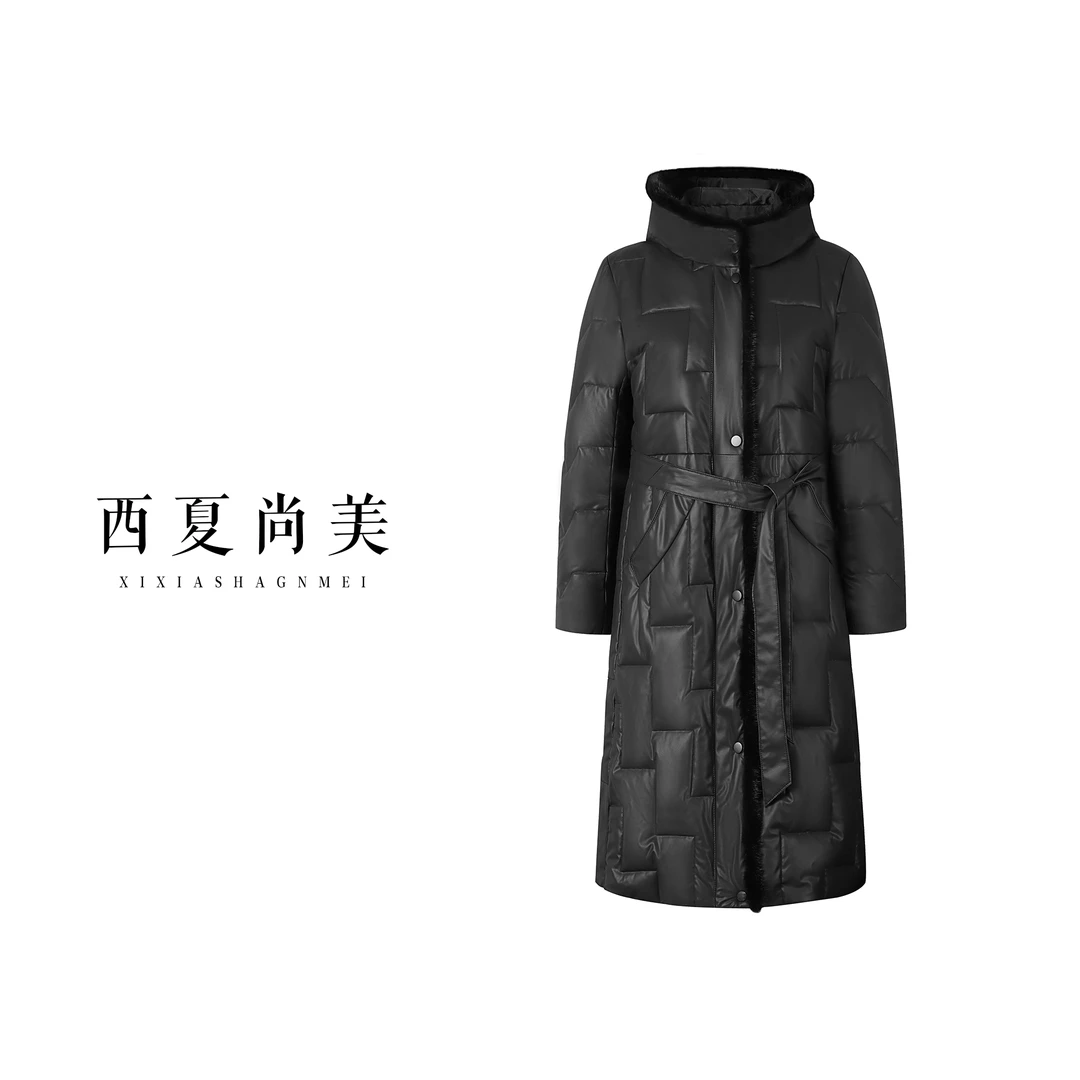 【92063】黑天鹅白天鹅长款时尚连帽保暖百搭女款外套女装