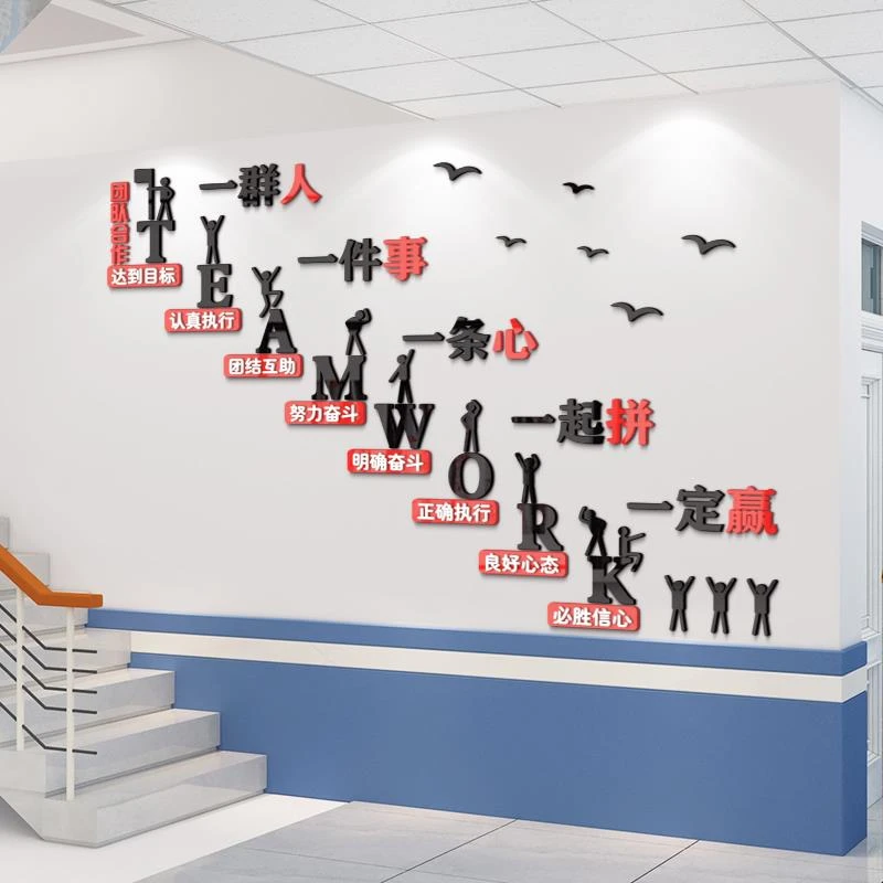 公司企业文化楼梯墙面装饰贴纸布置励志标语录阶梯楼道会议室背景