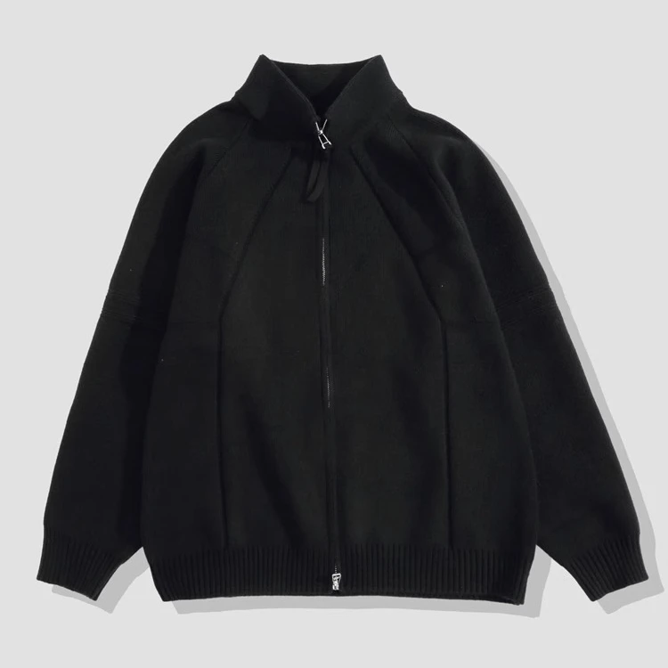 针织开衫男秋冬新款简约百搭纯色重磅拉链休闲宽松男士毛衣外套