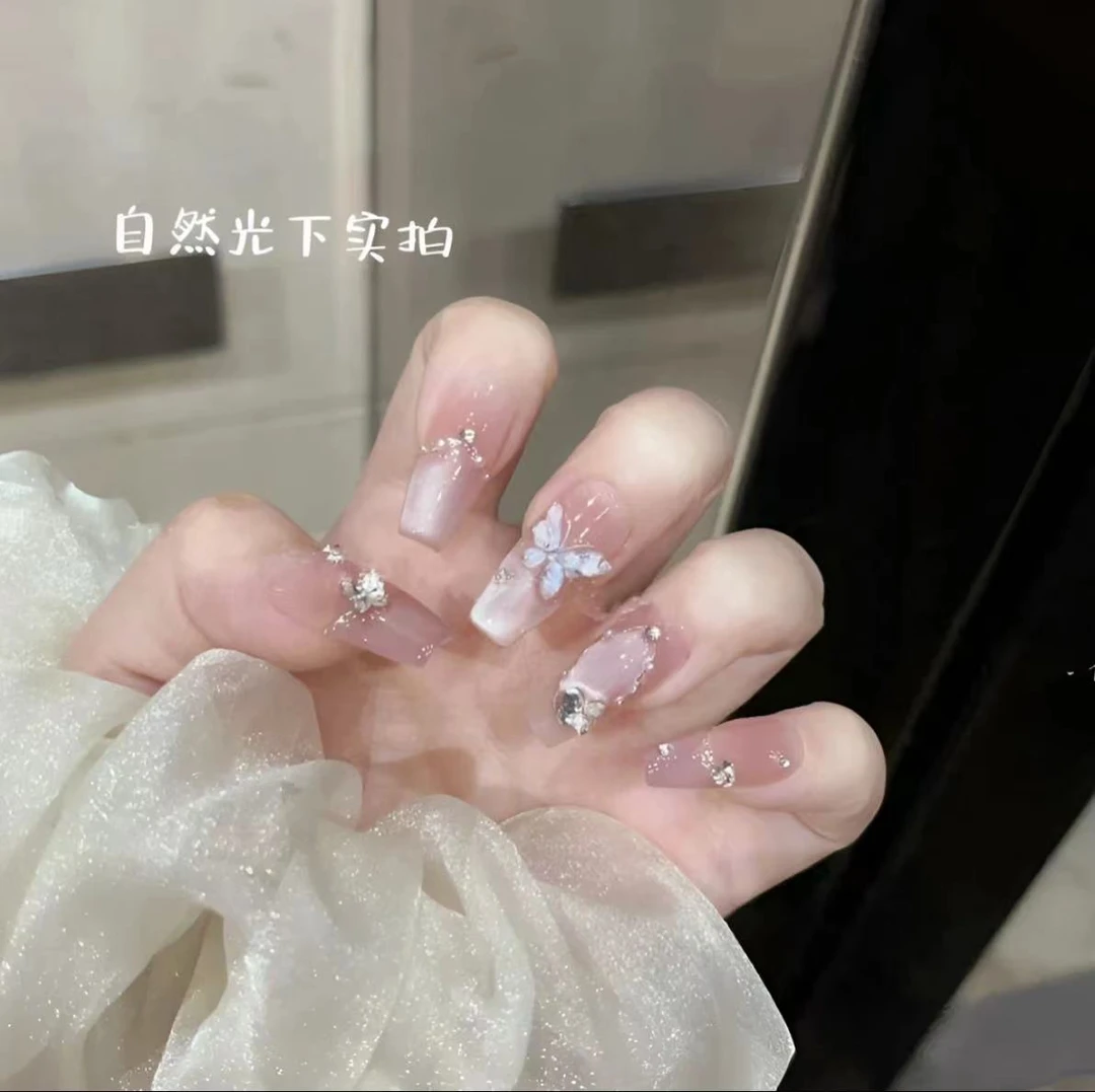 【月光银蝶】纯手工穿戴甲美甲贴片可拆卸指甲贴片免烤冰透