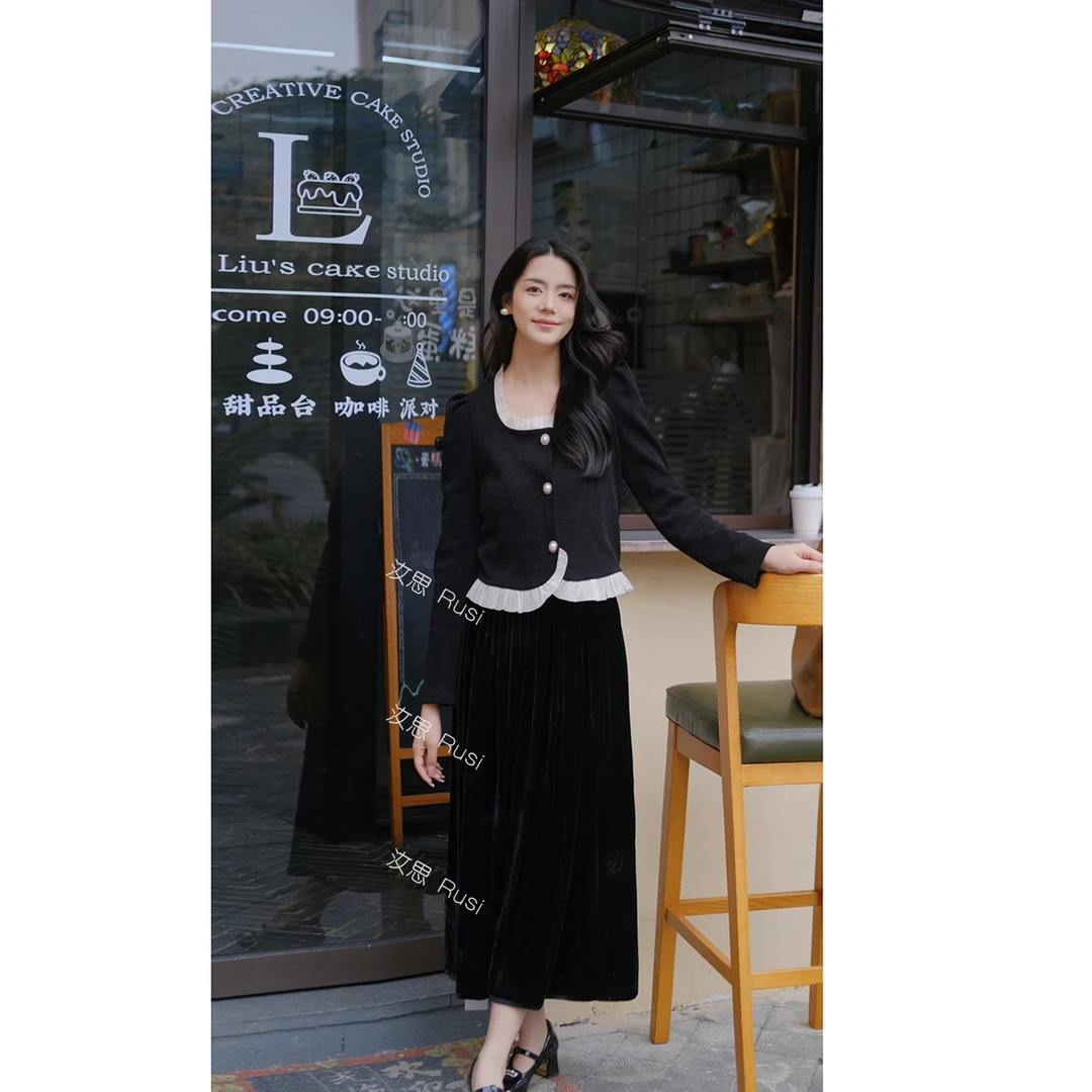 2024秋新款真丝半身裙女高腰显瘦a字长裙桑蚕丝丝绒遮胯大摆裙