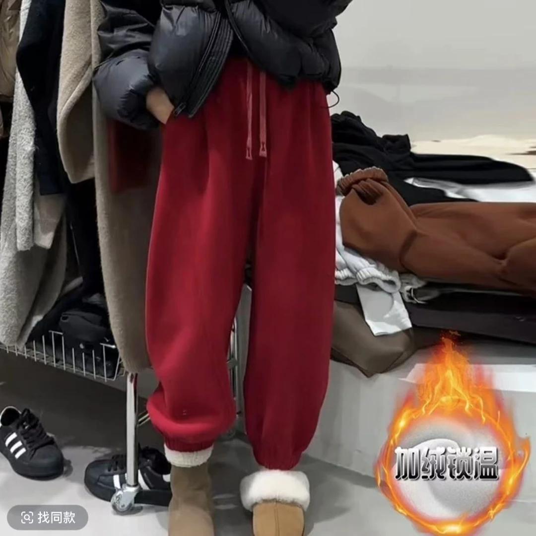（加长款）一条过冬加绒加厚奥利绒休闲百搭灯笼裤高腰束脚裤卫裤