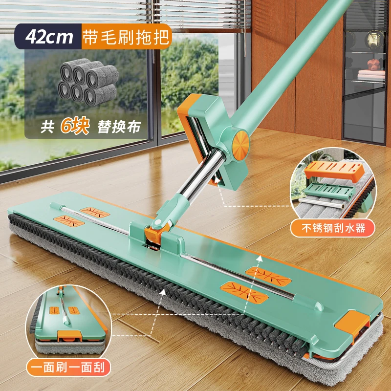 【拍一发九 共6布】42cm双刮平板拖把家用吸水干湿两用2024新款拖把