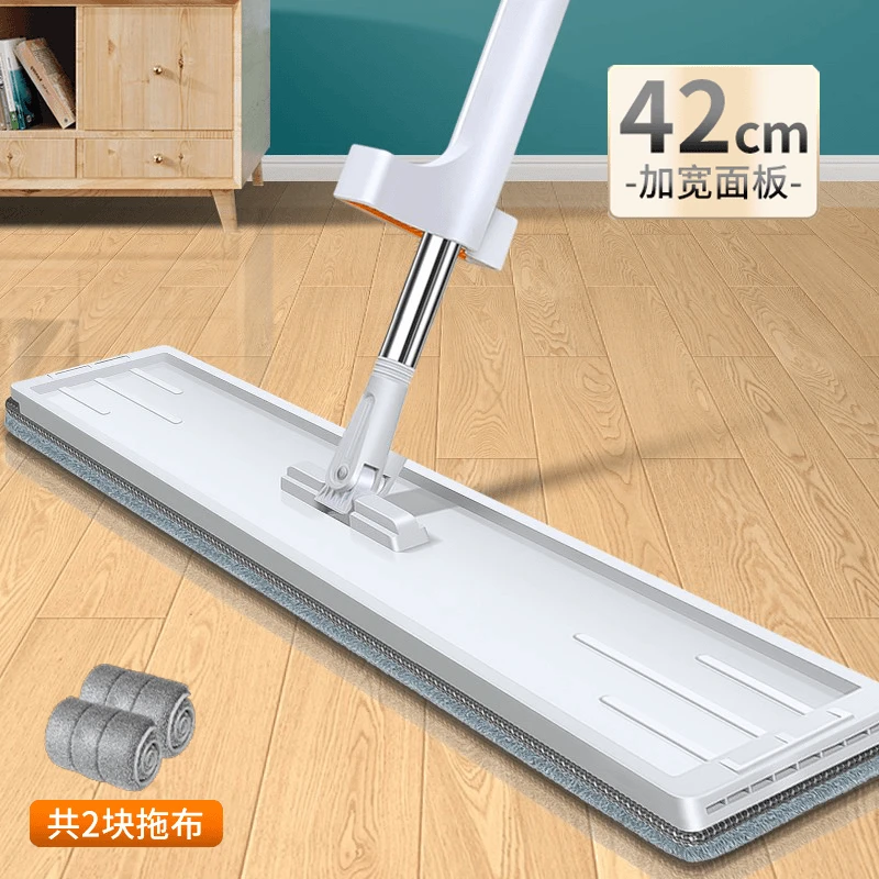 【拍一发三 共两布】42CM单排平板拖把家用木地板免手洗拖地拖布净
