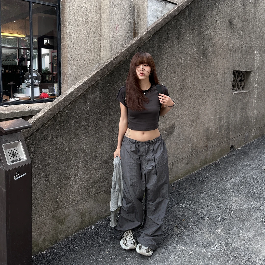 夏季薄款条纹休闲伞兵裤男宽松阔腿直筒街舞运动冲锋工装长裤511