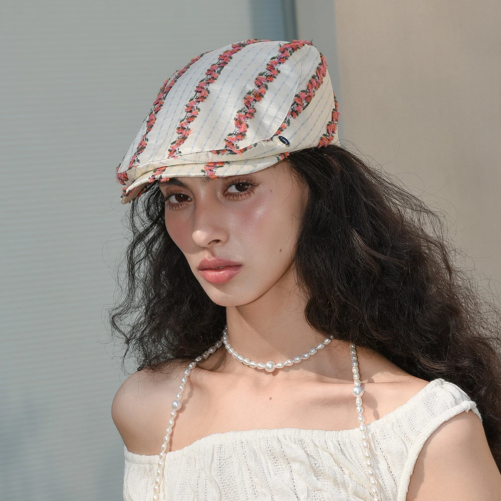 JOJOKUR24早秋新品时髦女郎重磅真丝立体花朵鸭嘴帽爹爹帽前进帽