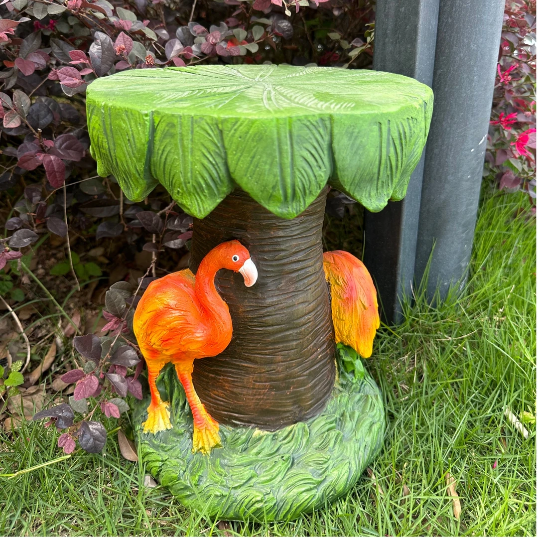 新品特色庭院摆件手绘动物火烈鸟椰树墩子花盆底座精致阳台户外凳