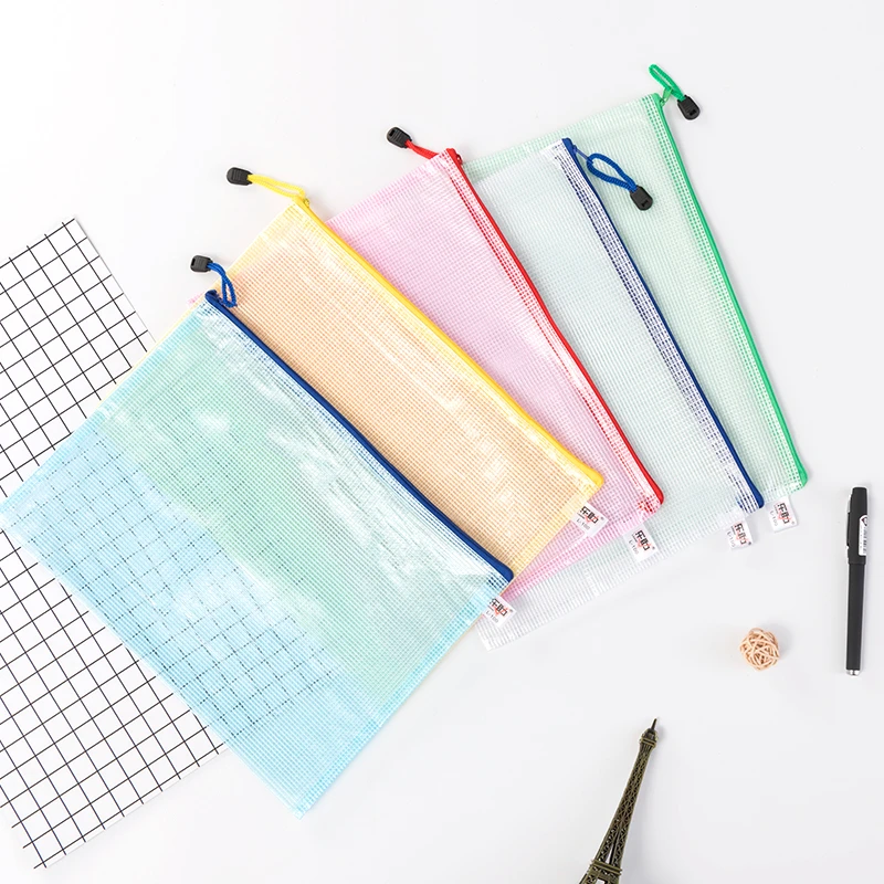 笔触 A4网格拉链防水收纳袋加厚透明文件袋 LLD