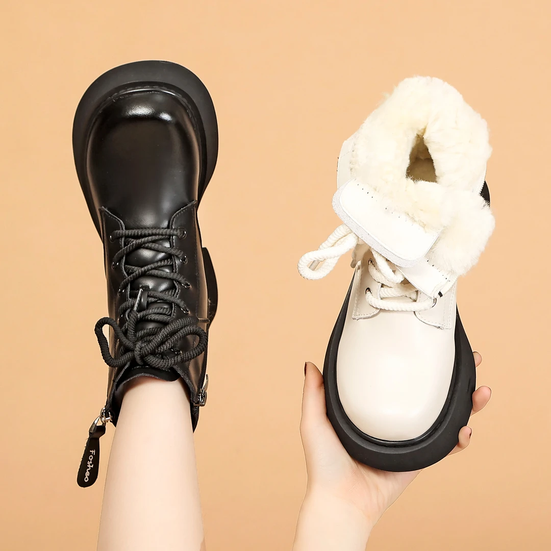 厚底时尚雪地靴女2024冬季新款皮毛一体棉靴加绒防滑软底马丁靴潮
