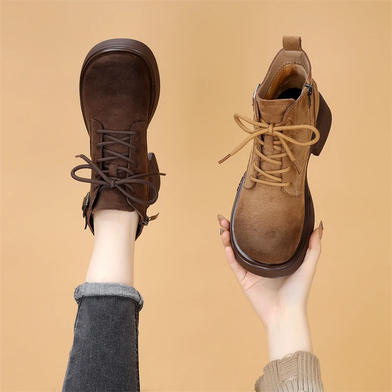磨砂低帮马丁靴女2025秋冬新款英伦风复古系带软底加绒瘦瘦小短靴