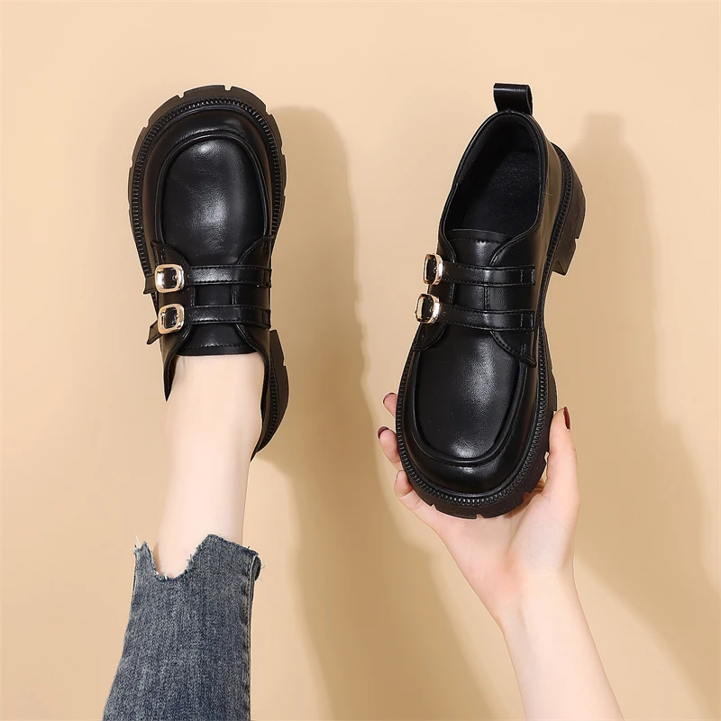 复古软底乐福鞋女2023新款春秋日系配裙jk小皮鞋英伦风一字扣单鞋