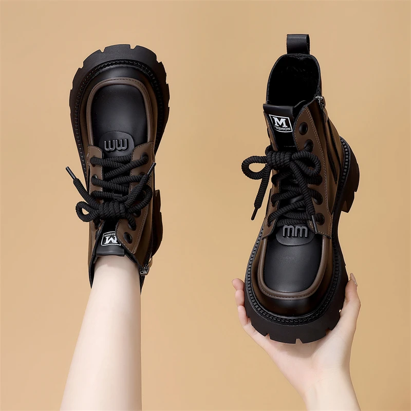 粗跟厚底马丁靴女2024年新款春秋单靴英伦风时尚超火软底瘦瘦短靴