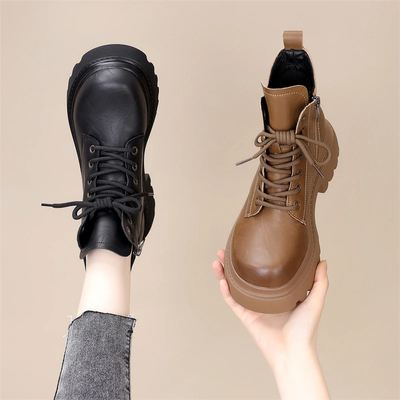 超火厚底增高马丁靴女2024秋冬新款保暖时尚短靴加绒帅气瘦瘦靴潮