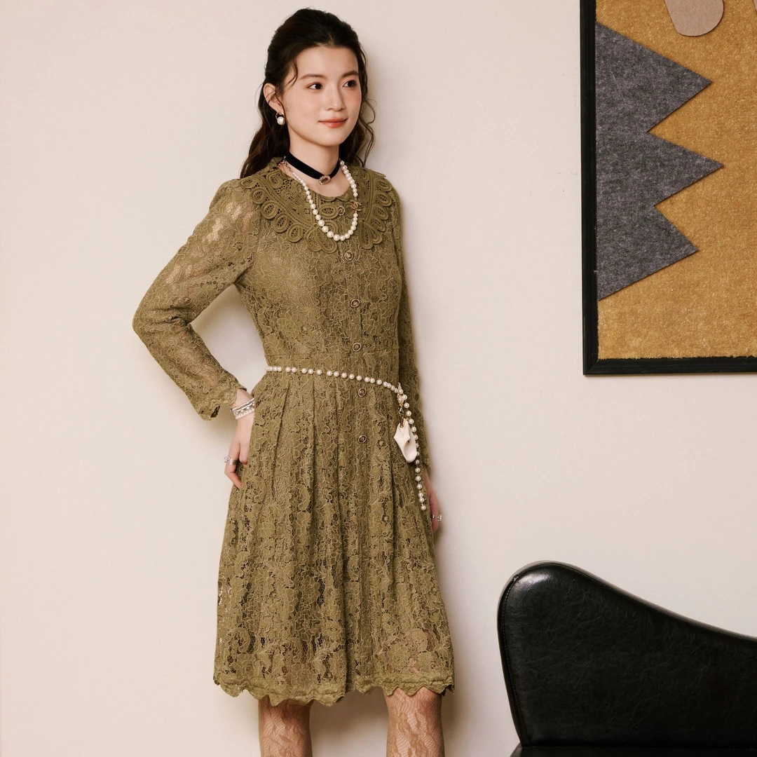 【她翼】春季连衣裙蕾丝显瘦气质轻奢时尚绿色AA3242334301