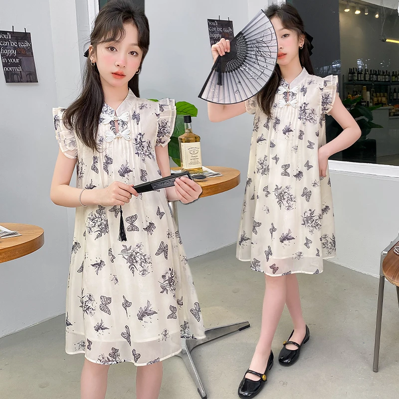 复古连衣裙儿童裙子童装女童夏季女孩夏装洋气时尚中大童中国风
