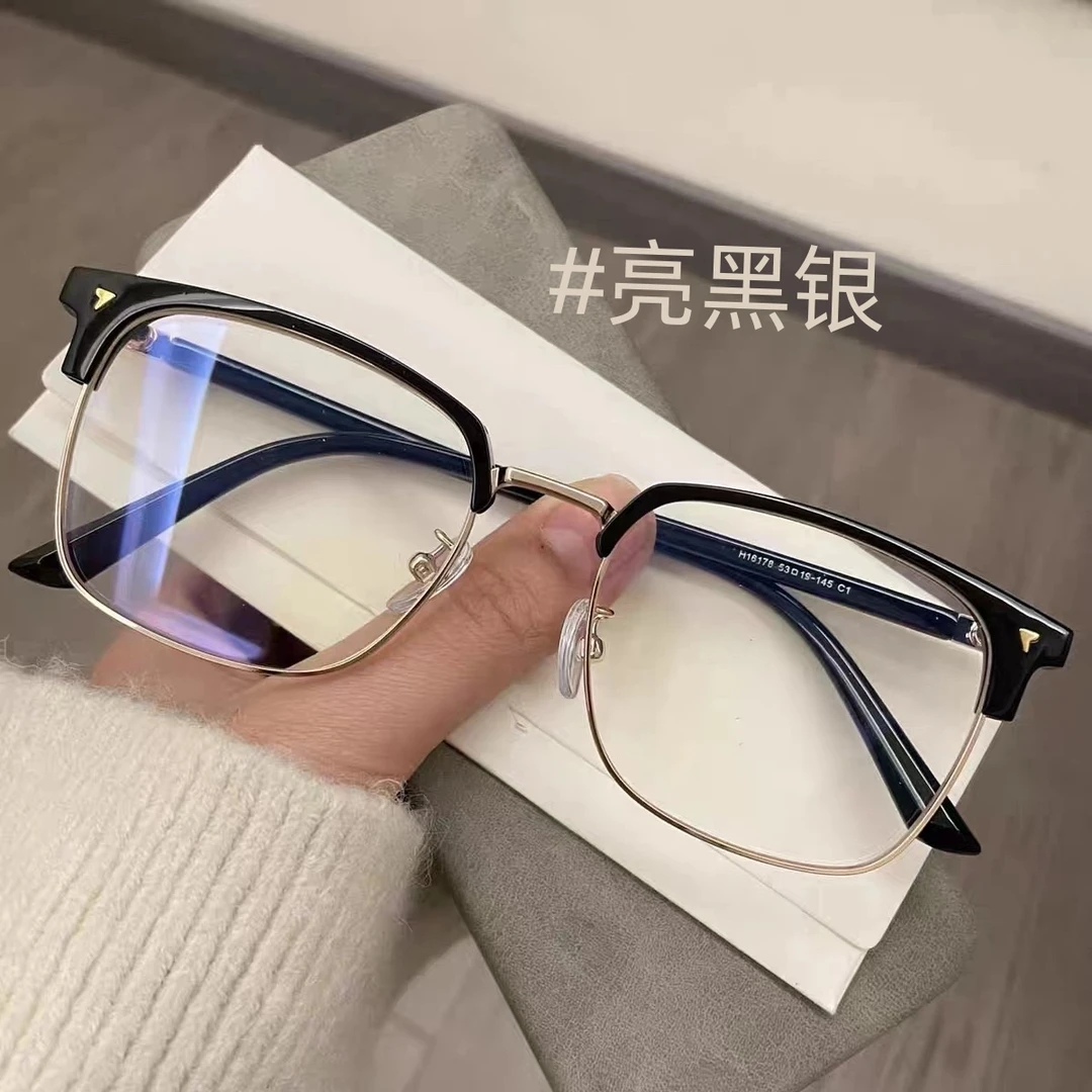 斯文阳光痞帅男女超好看的百搭复古半框可配近视眼镜0-600防蓝光.