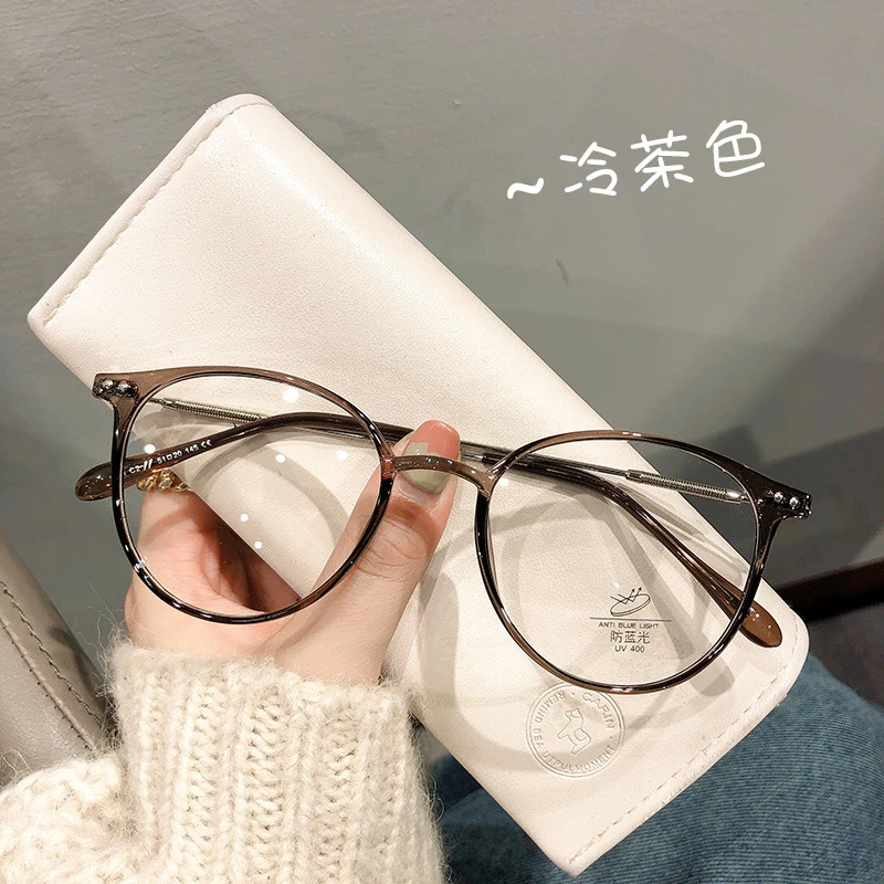超级好看冷茶色系近视眼镜0-600度女可配度数素颜显瘦平光镜复古