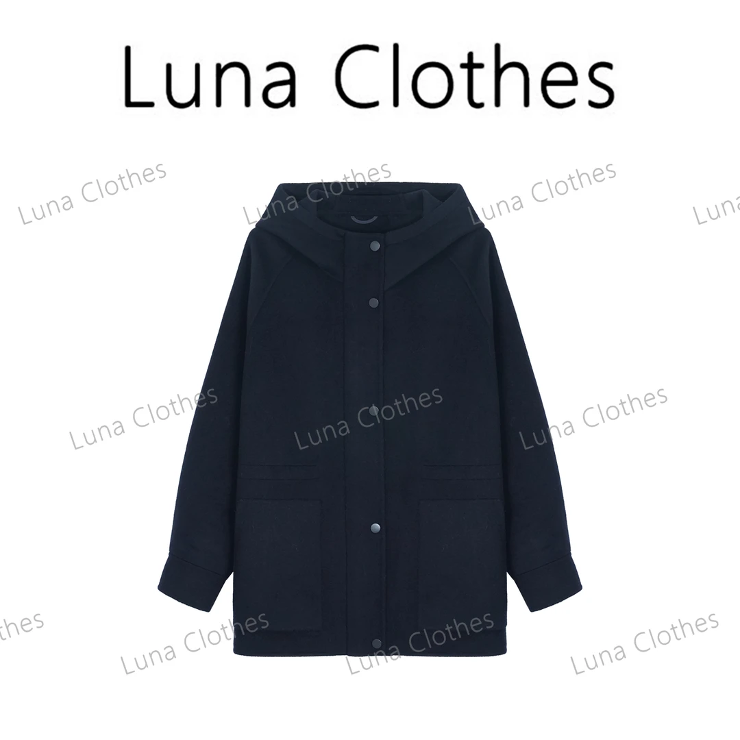 张妍LUNA‘LZ双面呢’冬季新款100羊毛连帽小立领短毛呢外套C8751