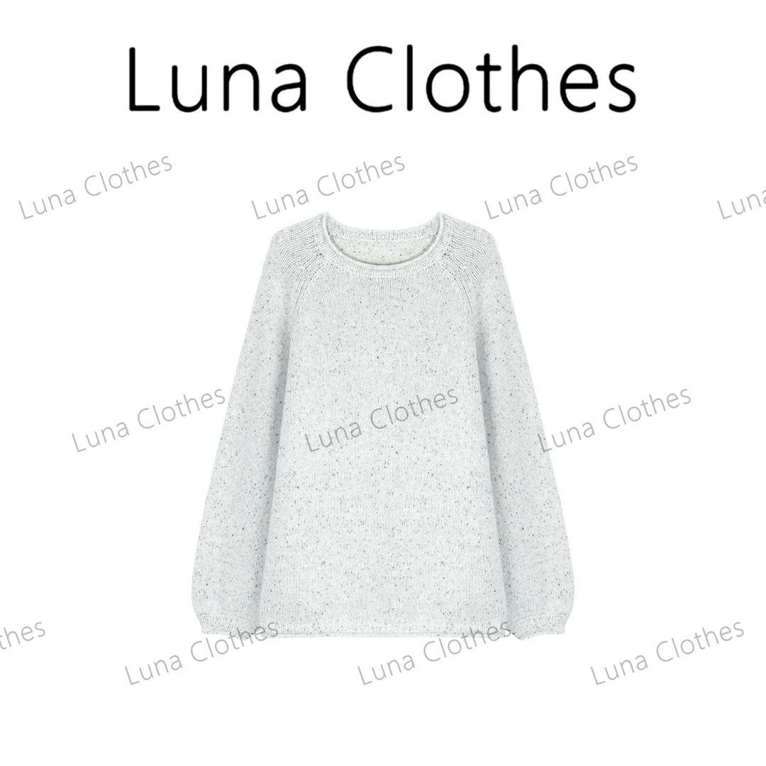 张妍LUNA‘卷边毛衣’100羊毛肌理感宽松慵懒风针织毛衣24107