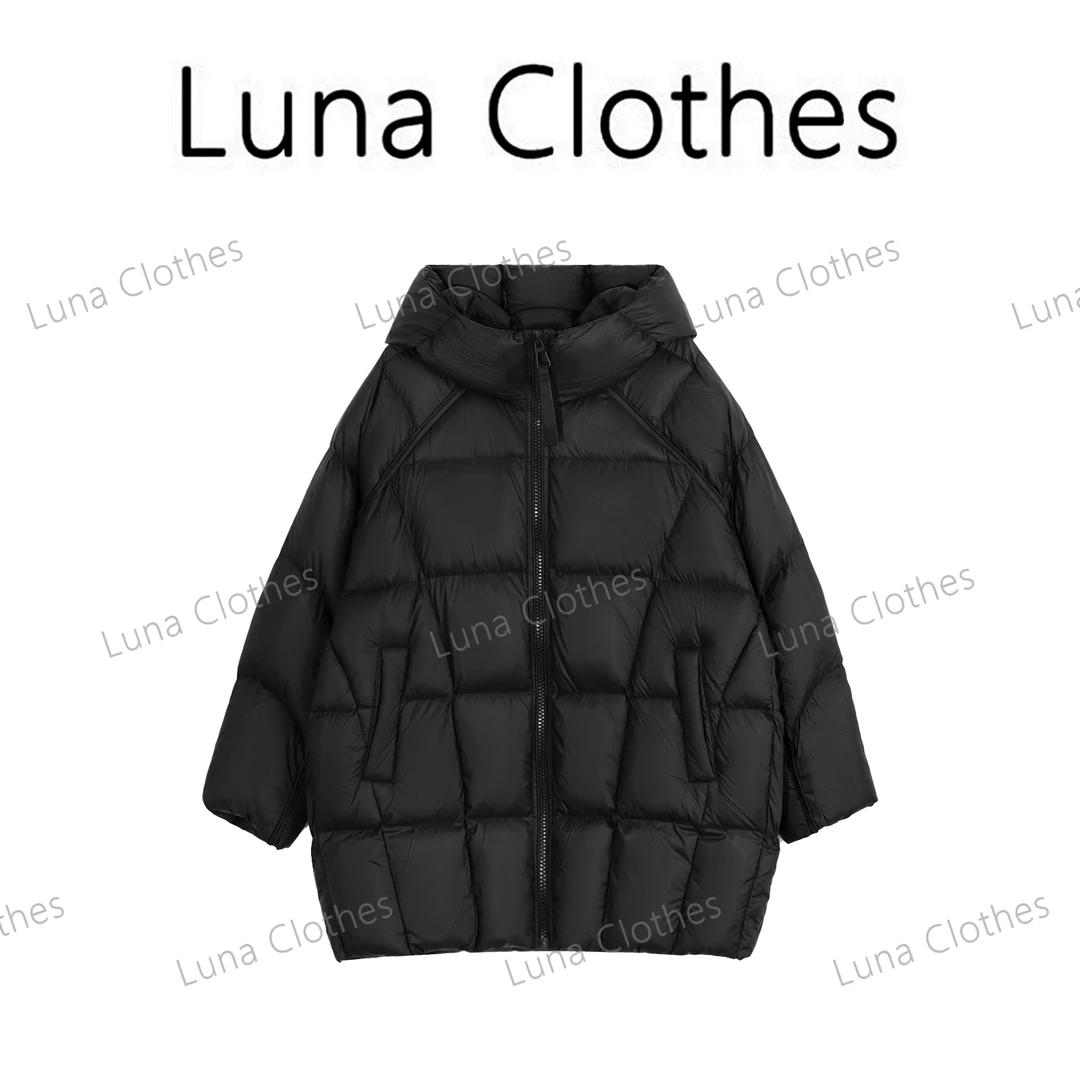 张妍LUNA '零压感鸭绒羽绒服连帽拉链宽松长款白鸭绒羽绒服6255