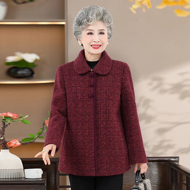 老年人冬装妈妈外套高端中老年女装大衣老太太洋气高贵母亲衣服