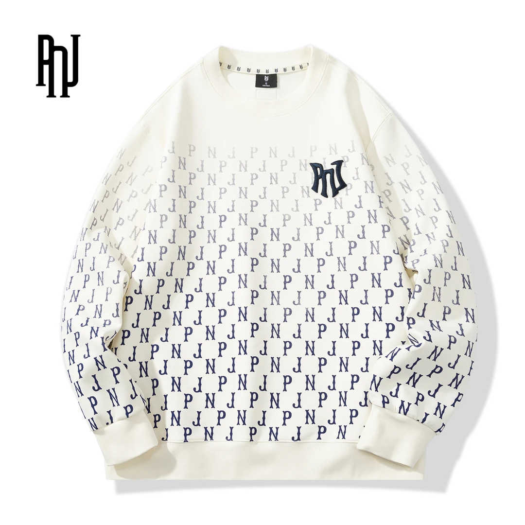 【情侣款】PNJ渐变老花满印潮流卫衣复古圆领运动印花百搭秋冬长袖T