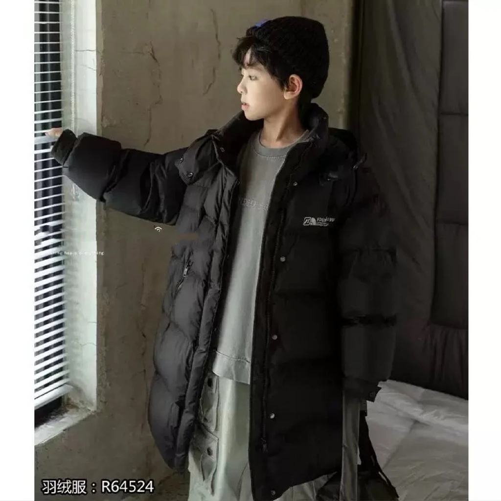 品牌童装24冬新款男童女童石墨烯长款90白鸭绒羽绒服外套三防4524