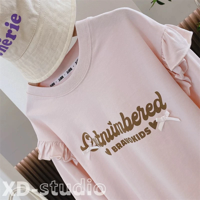 品牌童装2024秋季新品女童韩版简约字母印花温柔风飞飞袖百搭卫衣