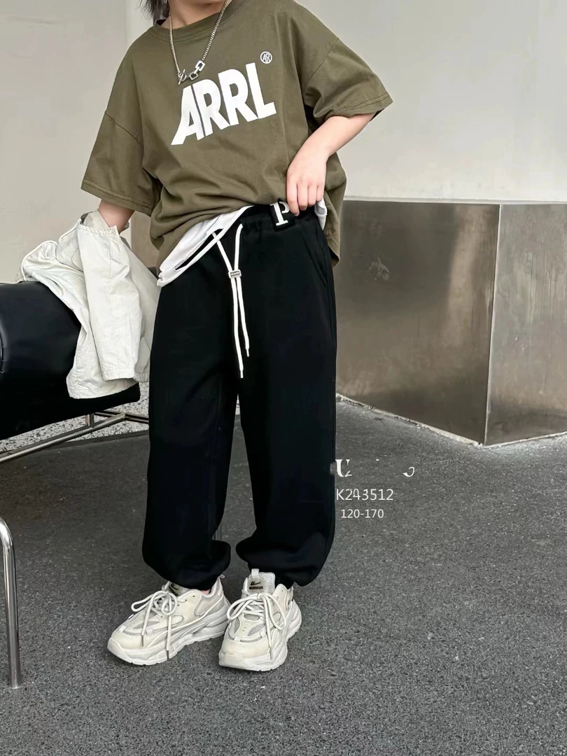 图家2024春装新款男女童休闲运动长裤中大童宽松束口长裤3512