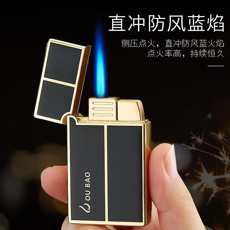 B813充气防风打火机金属朗声钢音直冲防风蓝焰电子打火机礼品点烟