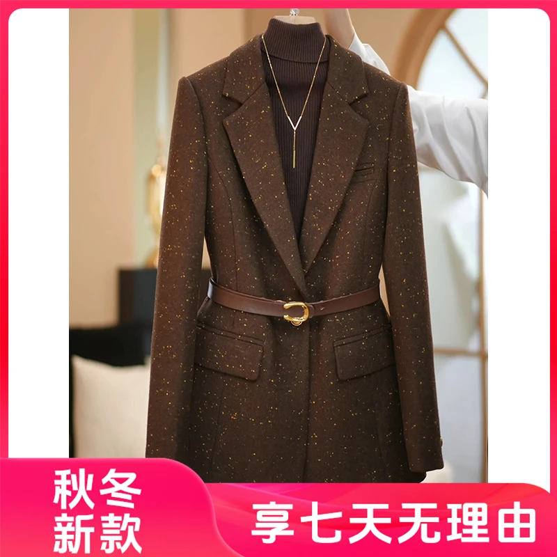 【AMNK服饰】2024秋冬咖色新款高级简约设计师系列修身西装外套