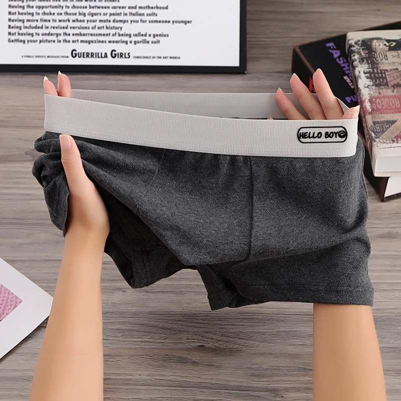 简约新款男士内裤男生裤衩平角裤舒适纯色透气学生裤头底裤四角裤