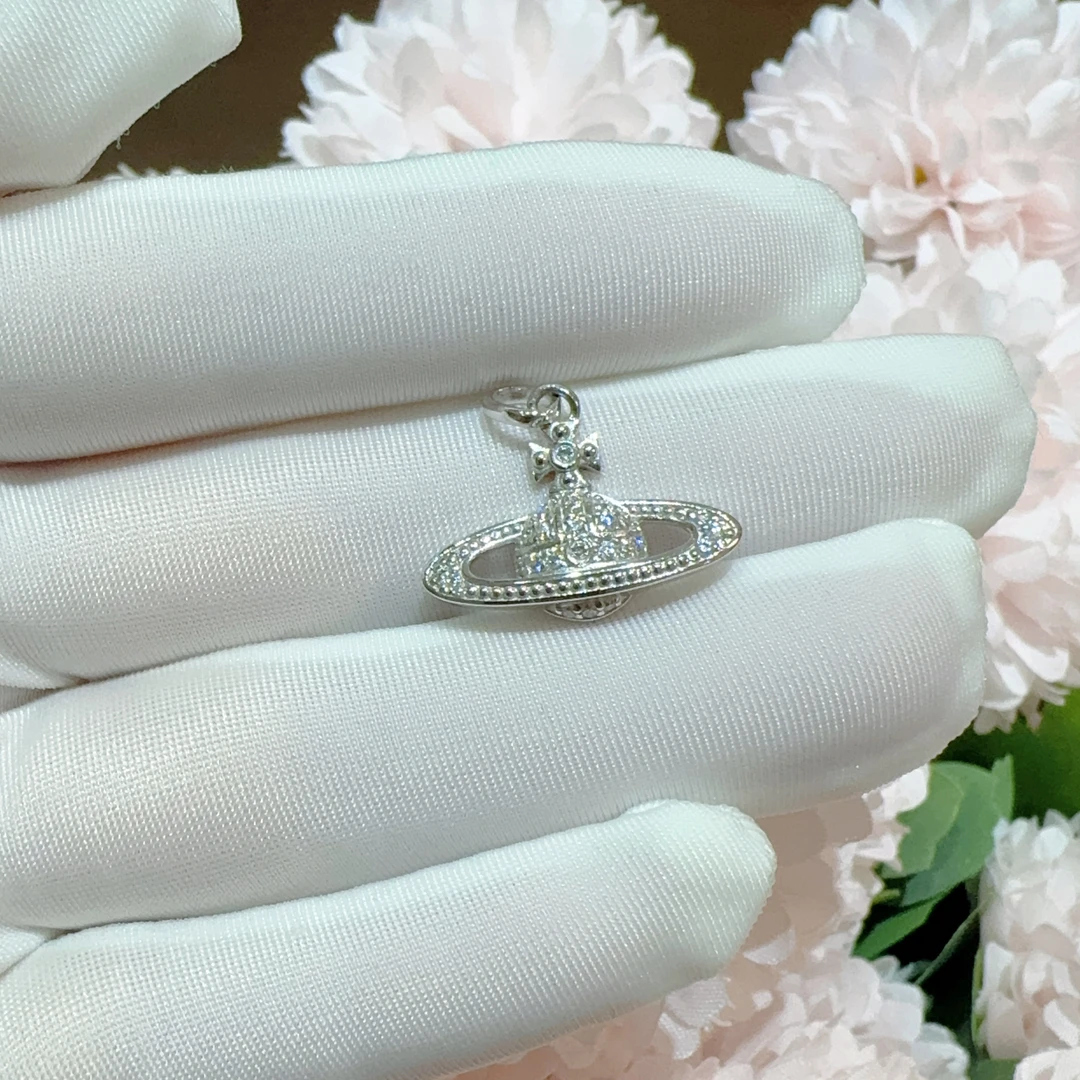 【合成/培育】铂金Pt950镶嵌满钻莫桑石白金土星吊坠简约时尚百搭